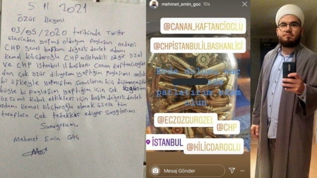 Mermi dolu kavanozla tehdit etmişti, özür mektubu ortaya çıktı