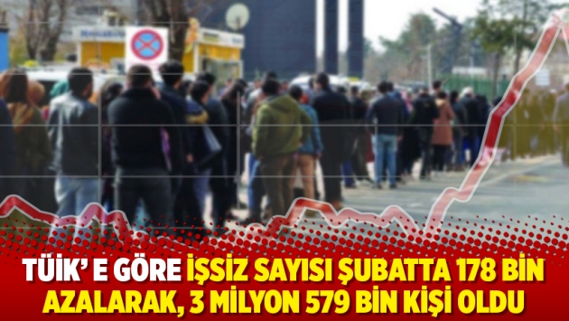 TÜİK' e göre İşsiz sayısı şubatta 178 bin azalarak, 3 milyon 579 bin kişi oldu