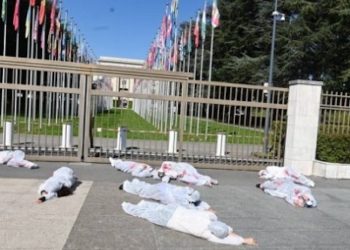 TSK'nin sınırdışı harekatı BM önünde beyaz tulumlarla protesto edildi