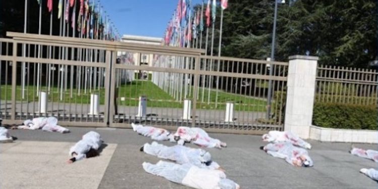 TSK'nin sınırdışı harekatı BM önünde beyaz tulumlarla protesto edildi