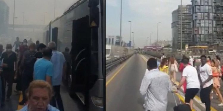 Metrobüste yangın çıktı, yolcular tahliye edildi