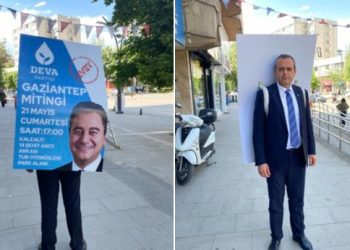 Valilik izin vermeyince, DEVA Partili Başkan miting afişini sırtında gezdirdi