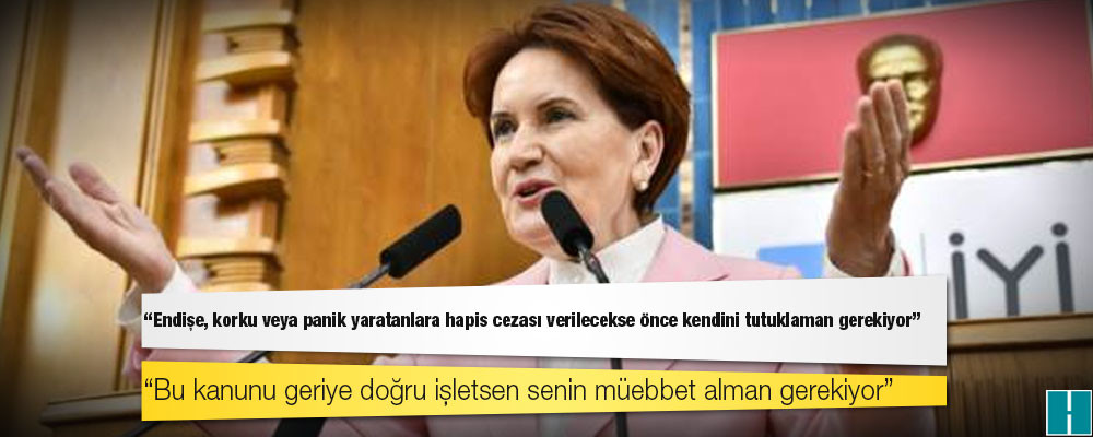 İYİ Parti lideri Akşener’den Cumhurbaşkanı Erdoğan’a: Endişe, korku veya panik yaratanlara hapis cezası verilecekse önce kendini tutuklaman gerekiyor