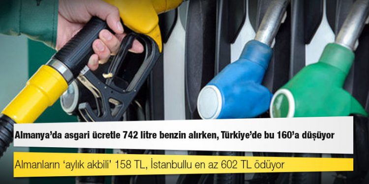 Almanya’da asgari ücretle 742 litre benzin alırken, Türkiye’de bu 160’a düşüyor
