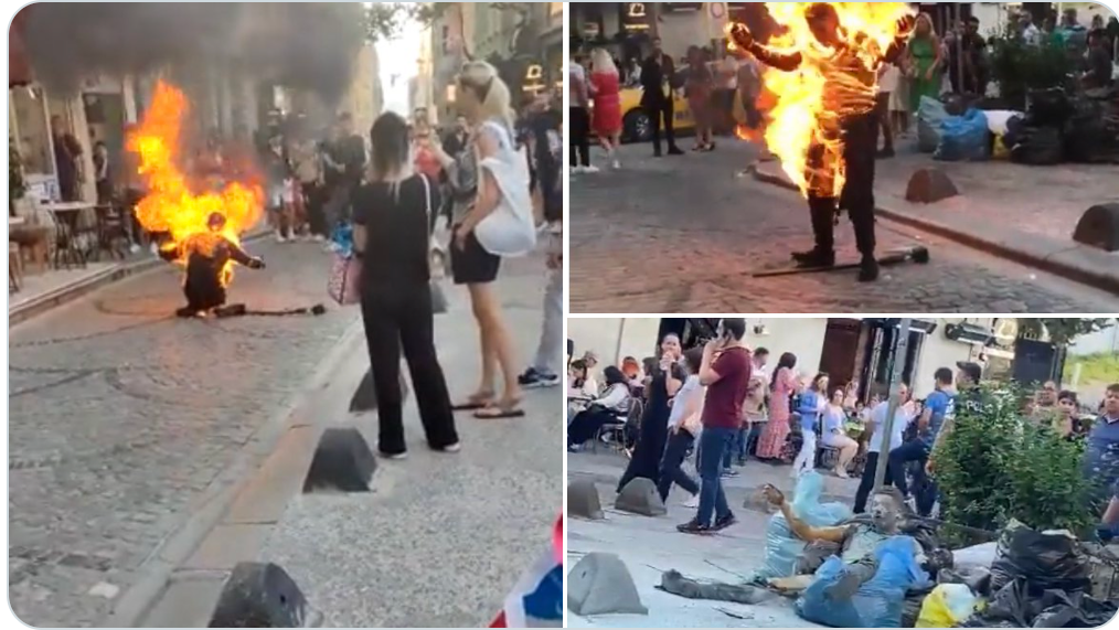 Galata Kulesi önünde bir kişi kendini yaktı