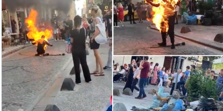 Galata Kulesi önünde bir kişi kendini yaktı