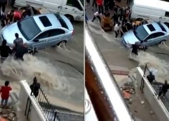 Sele kapılan kuryeyi vatandaşlar kurtardı