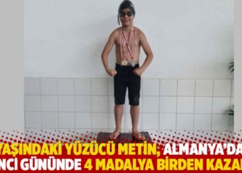 9 yaşındaki yüzücü Metin, Almanya'daki 32'nci gününde 4 madalya birden kazandı