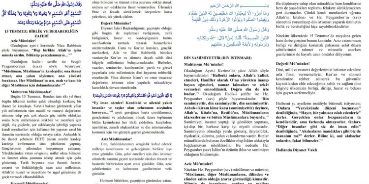 Diyanet’in ikiyüzlülüğü; Türkiye’ye ayrı, Avrupa’ya ayrı 15 Temmuz hutbesi hazırlanmış