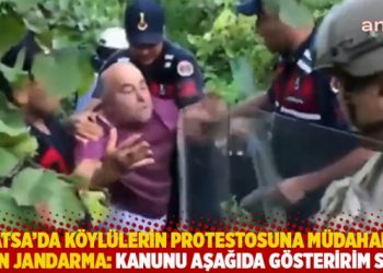 Fatsa'da k&ouml;yl&uuml;lerin protestosuna m&uuml;dahale eden jandarma: Kanunu aşağıda g&ouml;steririm size!
