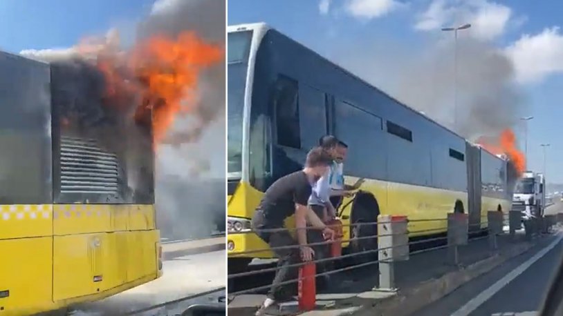 Haliç Köprüsü'nde metrobüste yangın