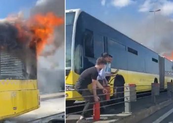 Haliç Köprüsü'nde metrobüste yangın