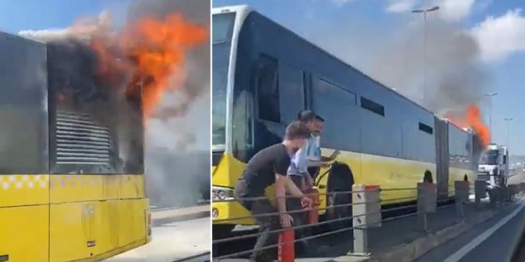 Haliç Köprüsü'nde metrobüste yangın