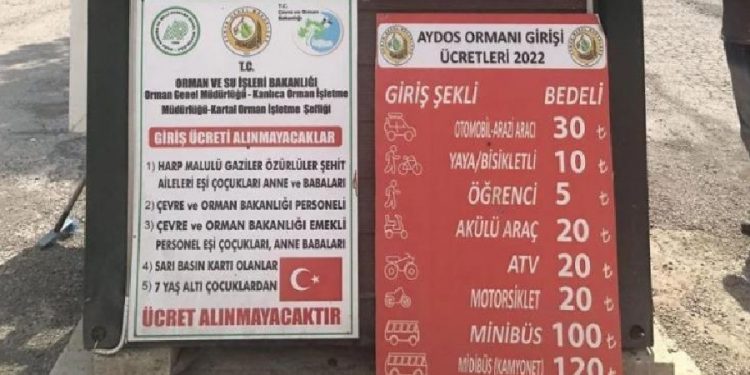 Aydos Ormanı’nda yürüyüş yapmak 10 lira oldu