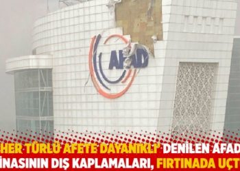 'Her t&uuml;rl&uuml; afete dayanıklı&rsquo; denilen AFAD binasının dış kaplamaları, fırtınada u&ccedil;tu