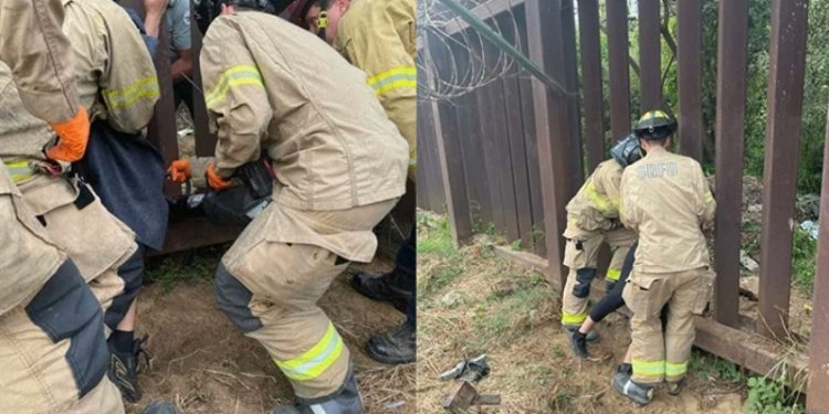 Meksika'dan ABD'ye kaçak olarak geçmeye çalışan kadın sınır duvarında sıkıştı