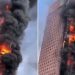 Çin'de 42 katlı gökdelen cayır cayır yandı
