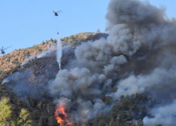 Marmaris'teki orman yangınına havadan m&uuml;dahale devam ediyor
