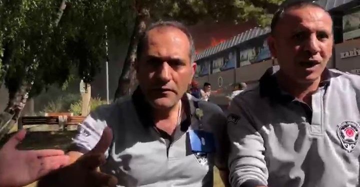 Özel güvenlik, yangını görüntüleyen muhabire saldırdı
