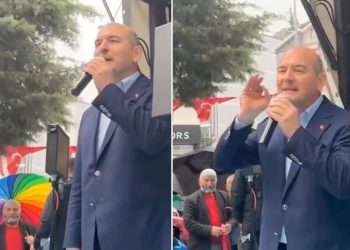 Soylu’nun konuşması sırasında renkli şemsiye sansürlendi