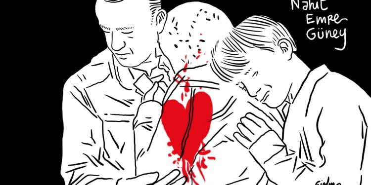 Nahit Emre Güney’in ailesini çizen İtalyan karikatürist: Hâlâ bu kıyıma sessiz misiniz?