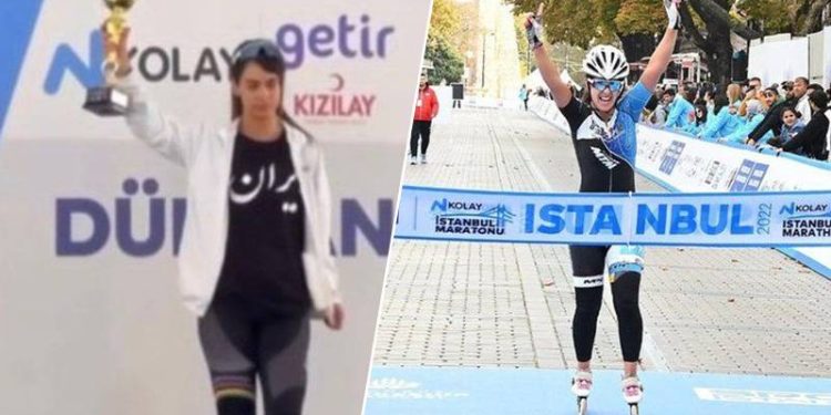 İran Spor Bakanlığı, İstanbul Paten Maratonu birincisi Nilüfer Merdani'nin madalya törenine başörtüsüz çıkmasını kınadı