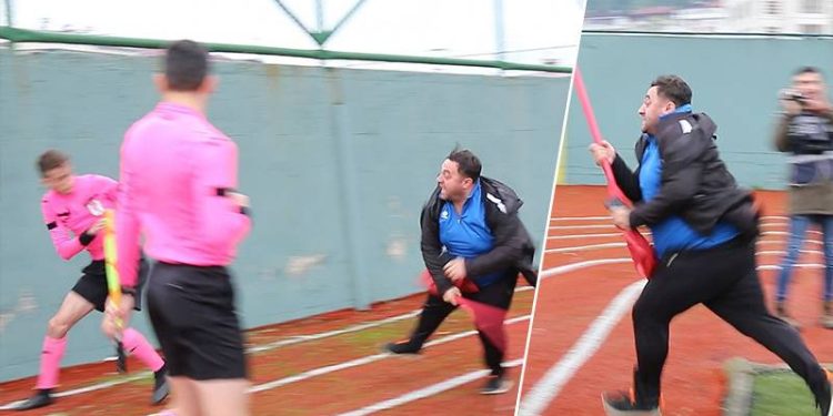 Trabzon'daki amatör maçta 1967 Değirmenderesporlu yönetici, hakemlere bayrak direğiyle saldırdı