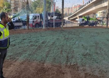Erdoğan'ın ziyareti öncesi belediye boş toprağı yeşile boyadı