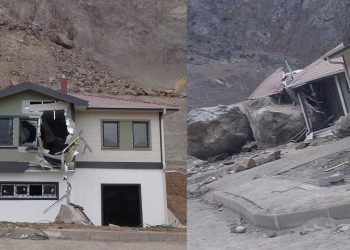 Kontrollü patlatma: Yamaçtan kopan kayalar evlerin üstüne düştü