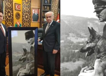 MHP’li başkan, Bahçeli’ye Hitler’in Atatürk montajlı fotoğrafını hediye etti