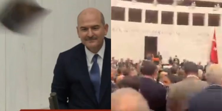 Süleyman Soylu'ya fotoğraf fırlatıldı, Meclis'te tansiyon bir kez daha yükseldi