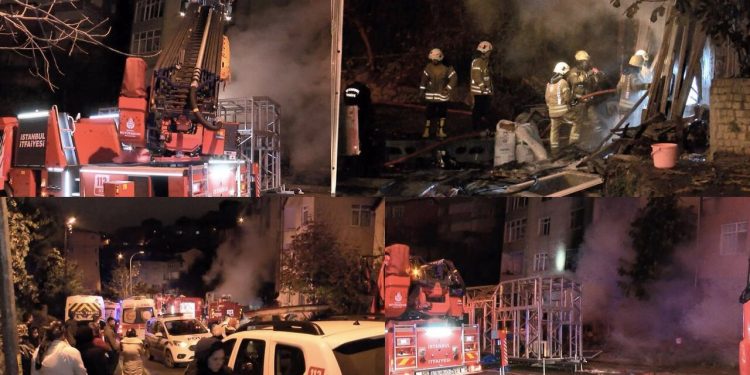 Üsküdar'da prefabrik yapı imalathanesinde yangın