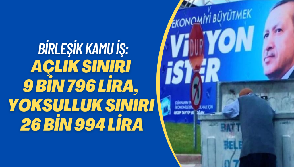 Birleşik Kamu İş: Açlık sınırı 9 bin 796 lira, yoksulluk sınırı 26 bin 994 lira