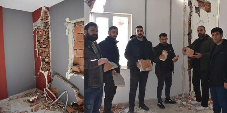 Batman'da depremde hasar gören binanın kolonlarından demir yerine tuğla çıktı