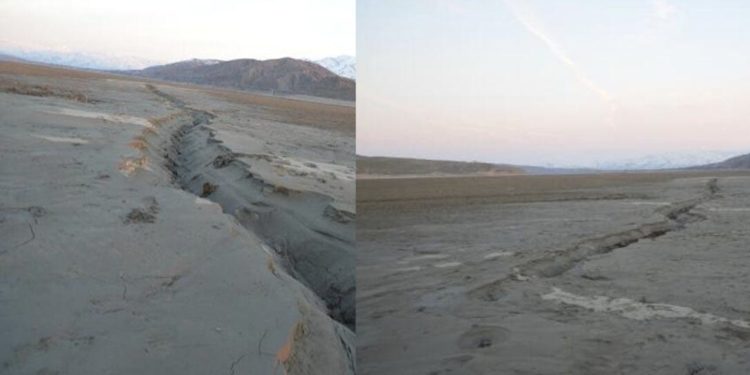 Depremde fay kırığı olduğu düşünülen şeklin sıvılaşma sonucu ortaya çıktığı tespit edildi