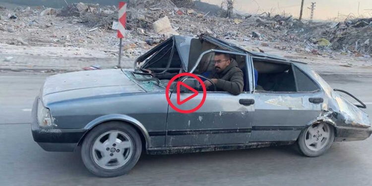 Enkaz altından çıkarılan araçla yolculuk