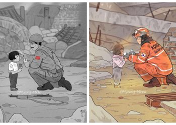 Güney Koreli çizer, Türkiye'ye deprem yardımlarını 73 yıl önce Türk askerinin ülkelerine desteğini hatırlatarak vurguladı