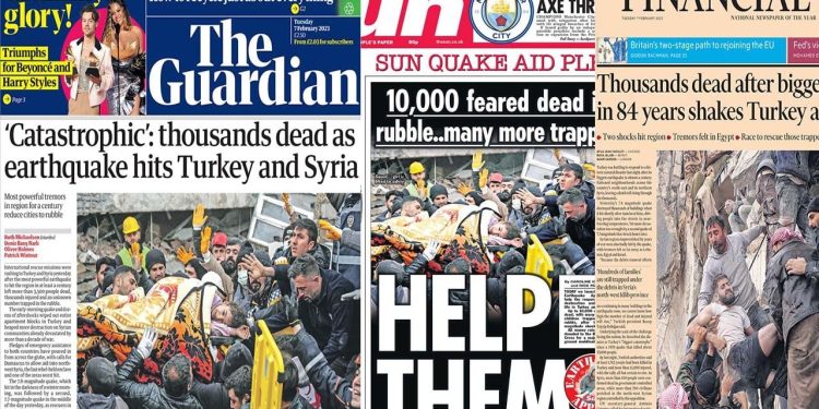 İngiltere basını Maraş depremlerini manşetten gördü