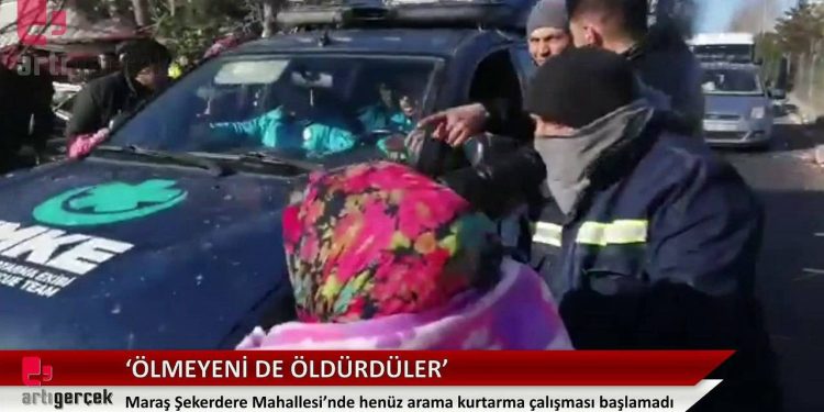 Kurtarma çalışmalarının başlamadığı Maraş Şekerdere'de depremzedeler yardım aracının önünü kesti