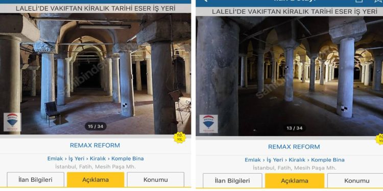 Vakıflar Genel Müdürlüğü'ne ait tarihi yapı için Sahibinden sitesinde kiralık ilanı verildi