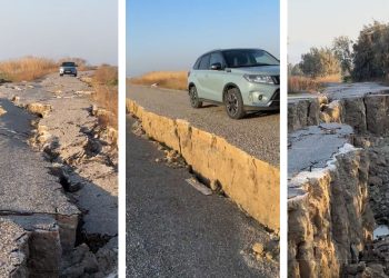 Görüntüler Asi nehrinin kenarından; deprem asfalt yolu paramparça etmiş