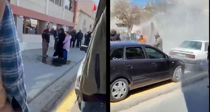 Kendisini, eşini ve çocuğunu belediyenin önünde ateşe verdi