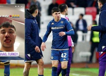 Sahaya giren Sivasspor taraftarı, Fiorentinalı oyuncunun burnunu kırdı!