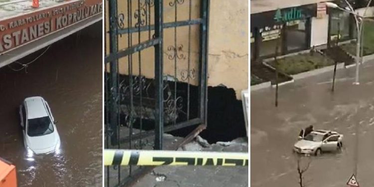 Sel Diyarbakır’ı da vurdu: Bazı evleri su bastı, araçlar mahsur kaldı, bir binanın girişi çöktü
