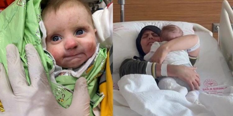 128 saat sonra enkazdan kurtarılan bebek annesine kavuştu