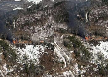 ABD’de raydan çıkan tehlikeli madde yüklü trende yangın