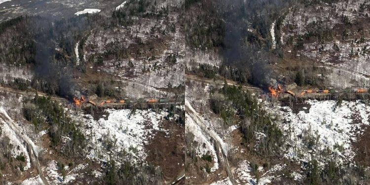 ABD’de raydan çıkan tehlikeli madde yüklü trende yangın