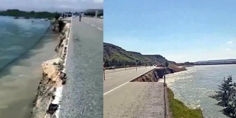 Batman’da baraj suyu yükseldi, karayolunun 300 metrelik bölümü çöktü