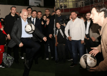 Bir süre önce bastonla geziyordu: Soylu, şimdi de Mesut Özil ve Fatih Akyel'le top oynadı