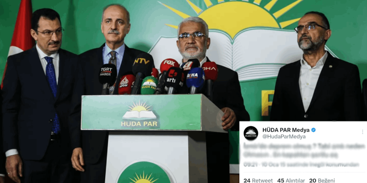 HÜDA PAR'ın İzmir depreminin ardından yaptığı skandal paylaşım ortaya çıktı: "Tayyip Erdoğan'ın ittifakı bunlar, ülkeyi bunlara teslim etmek istiyorlar"
